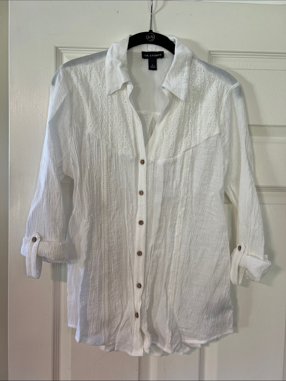 I.N. Studio White Eyelet Cotton Button-Down Shirt
